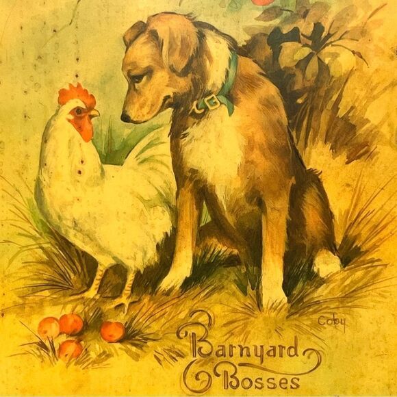 Vintage Coby Wall Art Decoupage Barnyard Bosses Chicken Herding Dog Apple Tree - Picture 2 of 7